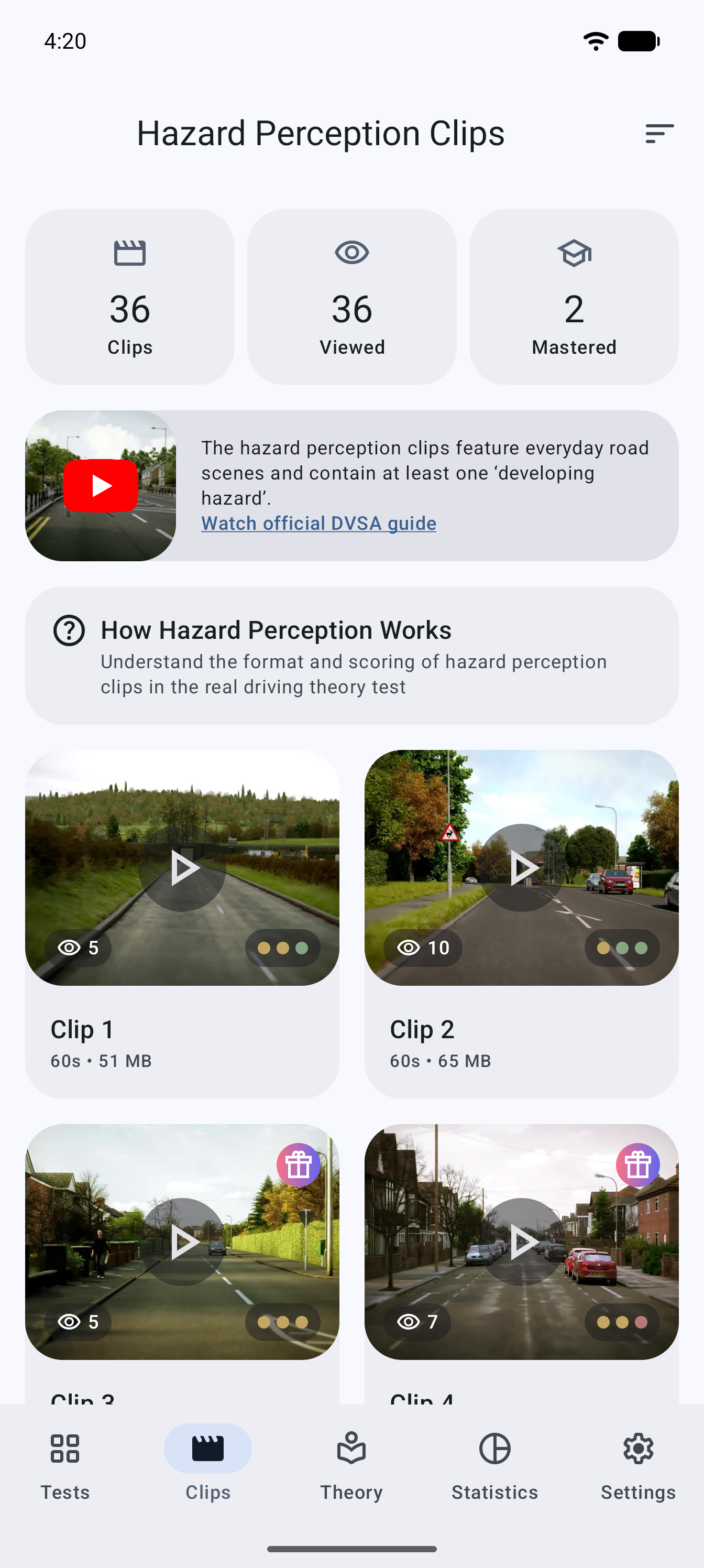 DVSA hazard perception clip practice in the app