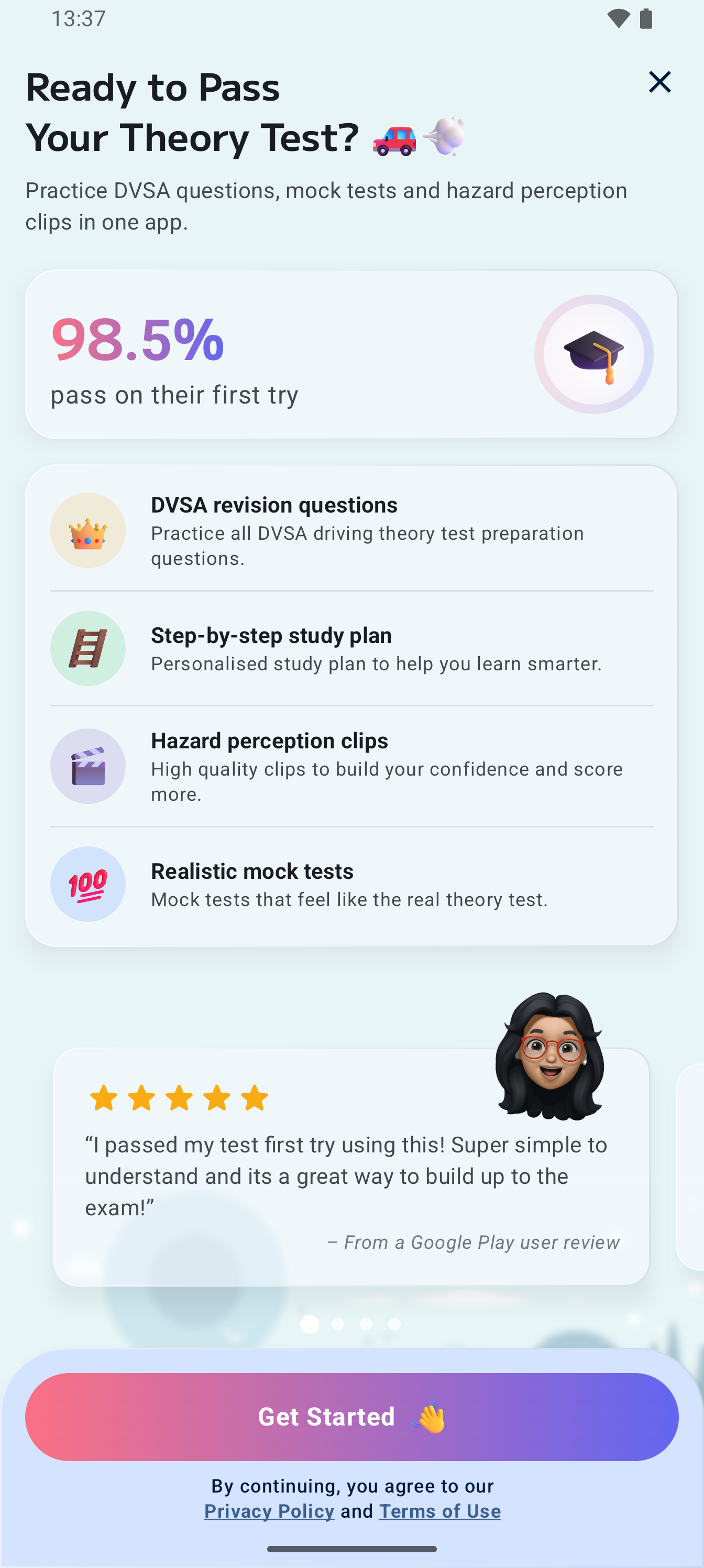 Driving Theory Test Kit UK app welcome screen