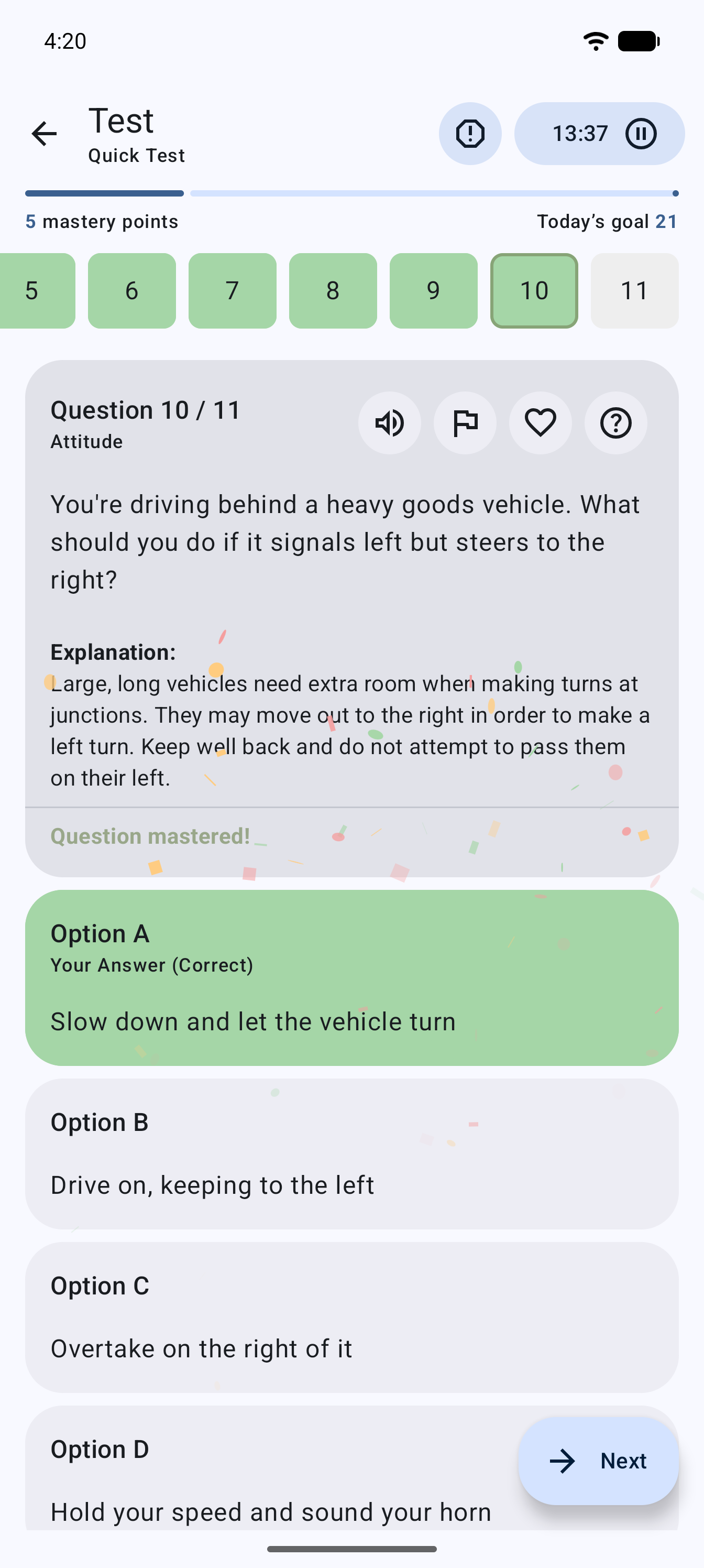 App screen: mock test question