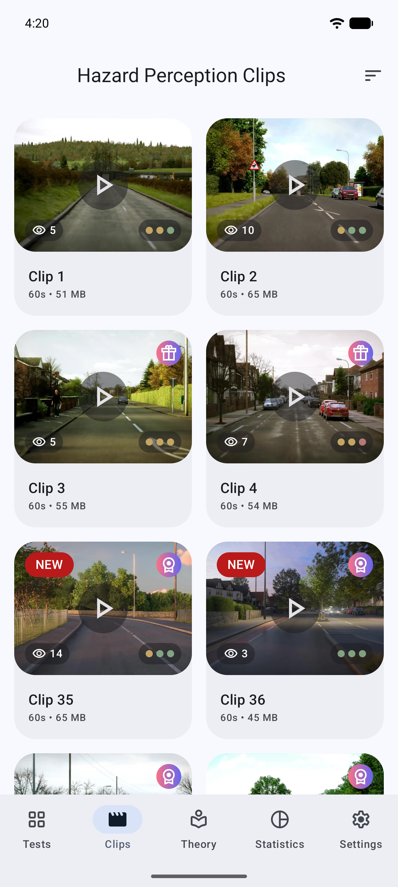 App screen: mock test results