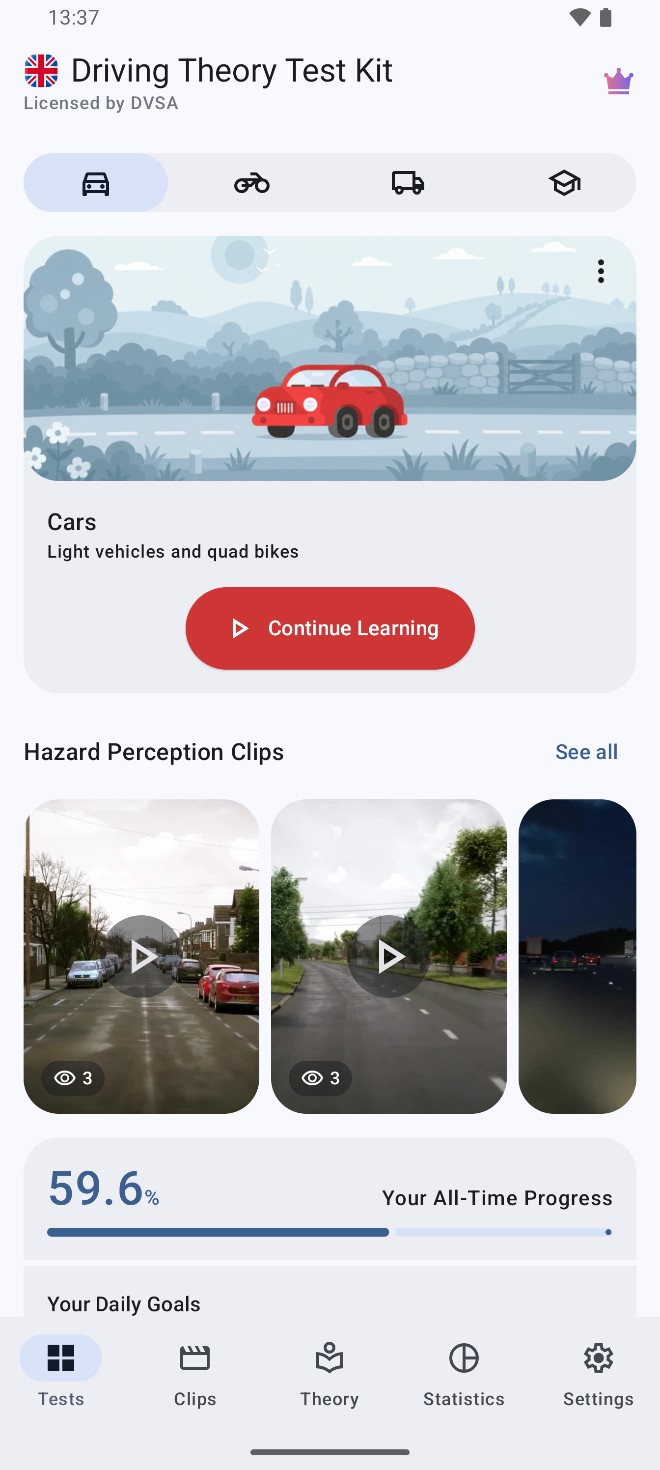 Driving Theory Test Kit UK app home screen