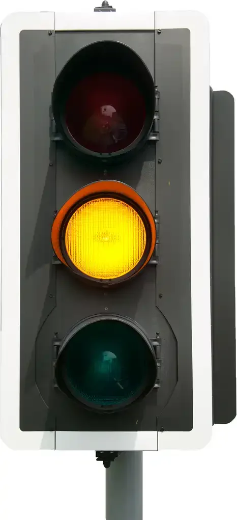 Illustration for the question: You see this amber traffic light ahead. Which light, or lights, will come on next?