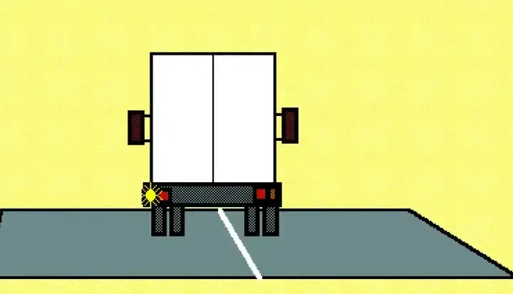 Illustration for the question: Which vehicle would you expect to signal left and then move out to the right?