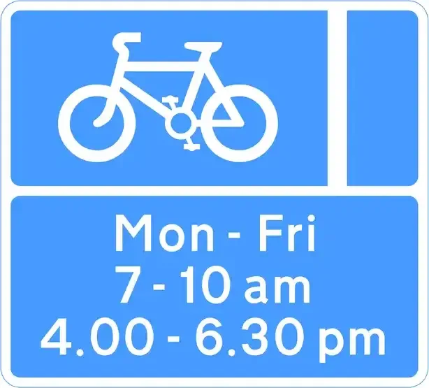 Illustration for the question: When can car drivers use a cycle lane identified by this sign?