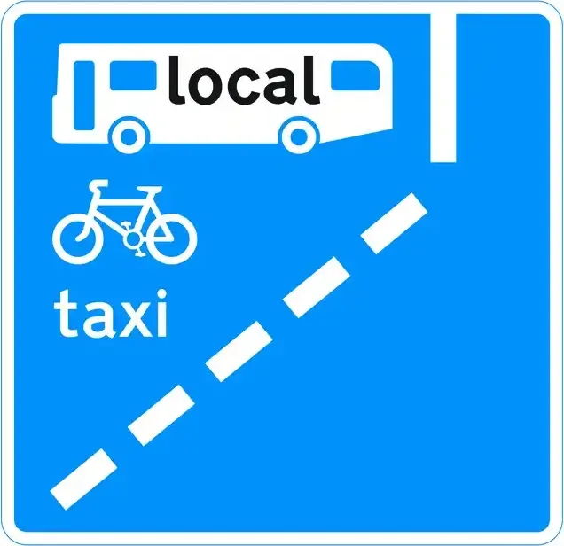 Illustration for the question: When can car drivers use a bus lane identified by this sign?