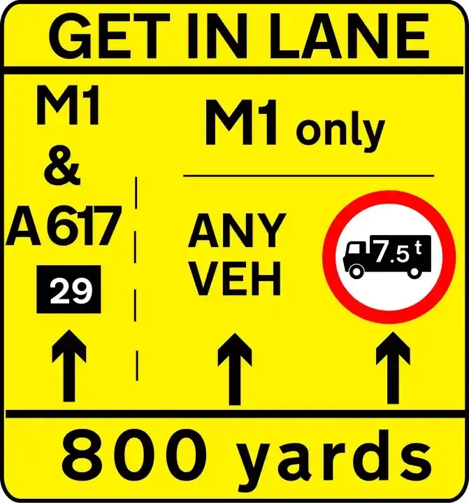 Illustration for the question: You're on a motorway. Your lorry has a maximum authorised mass of more than 7.5 tonnes. What does this sign mean to you?
