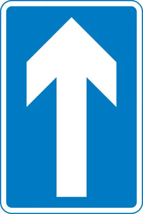 One-way traffic (note: compare circular ‘Ahead only’ sign)
