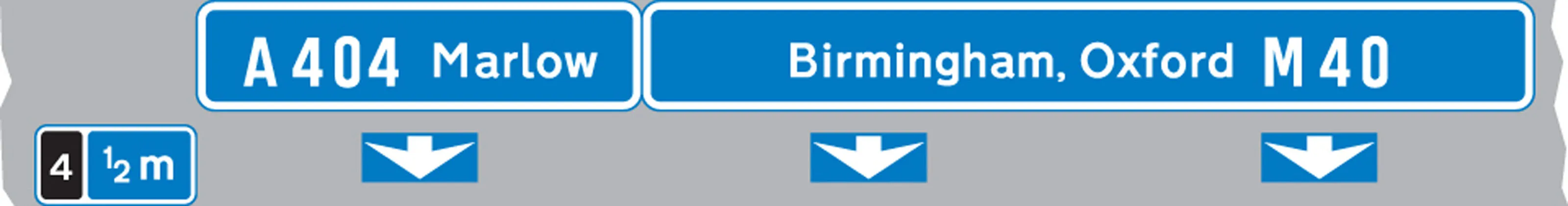 Downward pointing arrows mean ‘Get in lane’ 
The left-hand lane leads to a different destination from the other lanes.