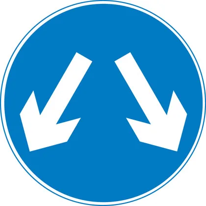 Vehicles may pass either side to reach same destination