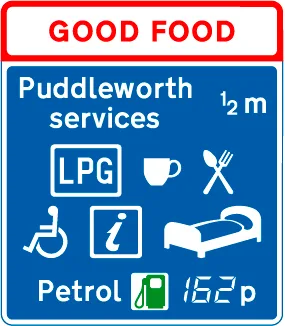 Motorway service area sign showing the operator’s name